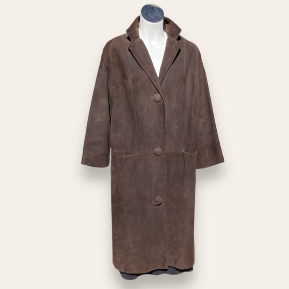 VTG Slouchy Brown Suede Overcoat | Nylon Lining | M | Minimalist Outerwear - Picture 7 of 10